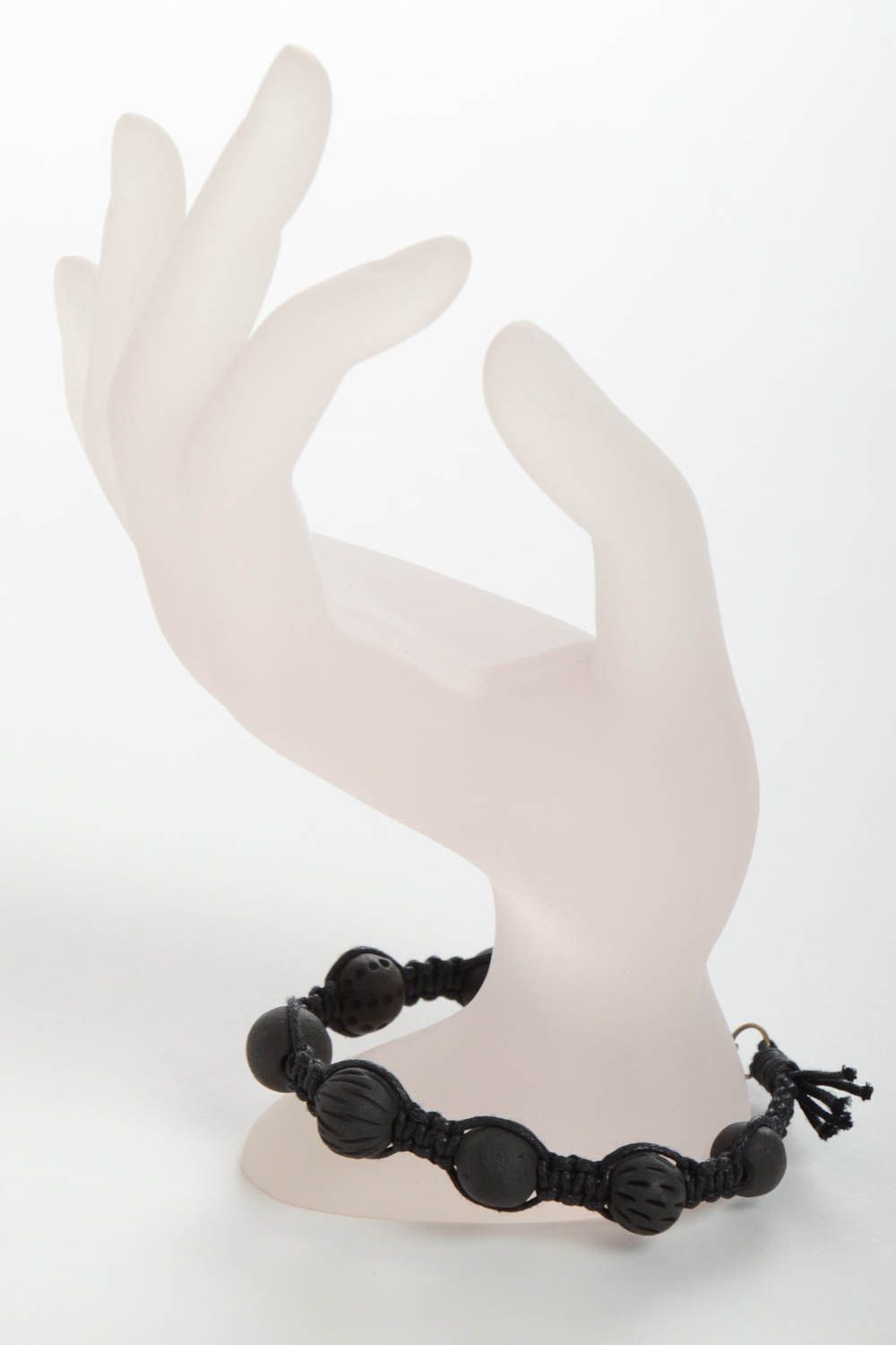 Bracelet tressé Bracelet céramique fait main Accessoire femme noir original photo 3