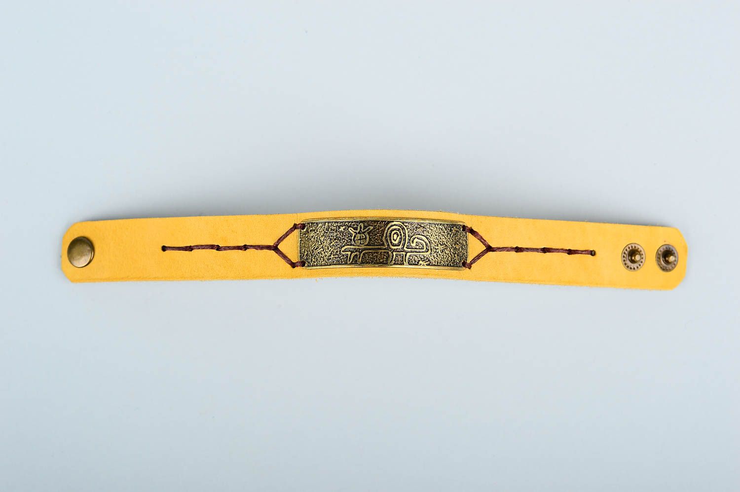 Кожаный браслет ручной работы браслет на руку желтое украшение из кожи фото 2