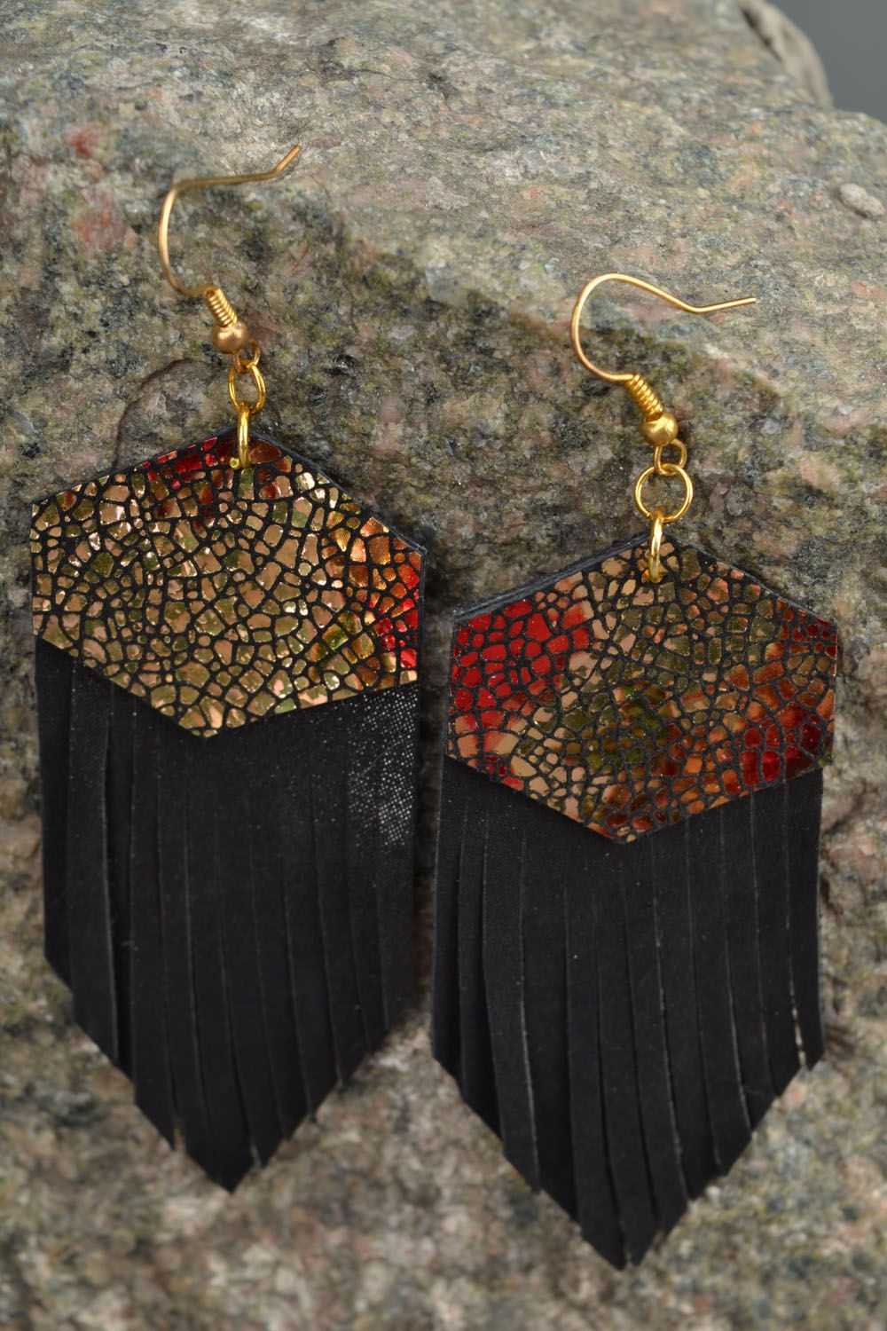 Textured genuine leather earrings photo 5