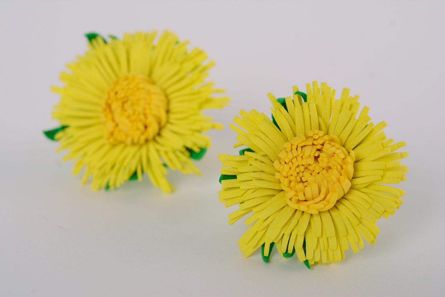 Set of handmade foamiran hair ties with yellow flowers 2 pieces photo 1