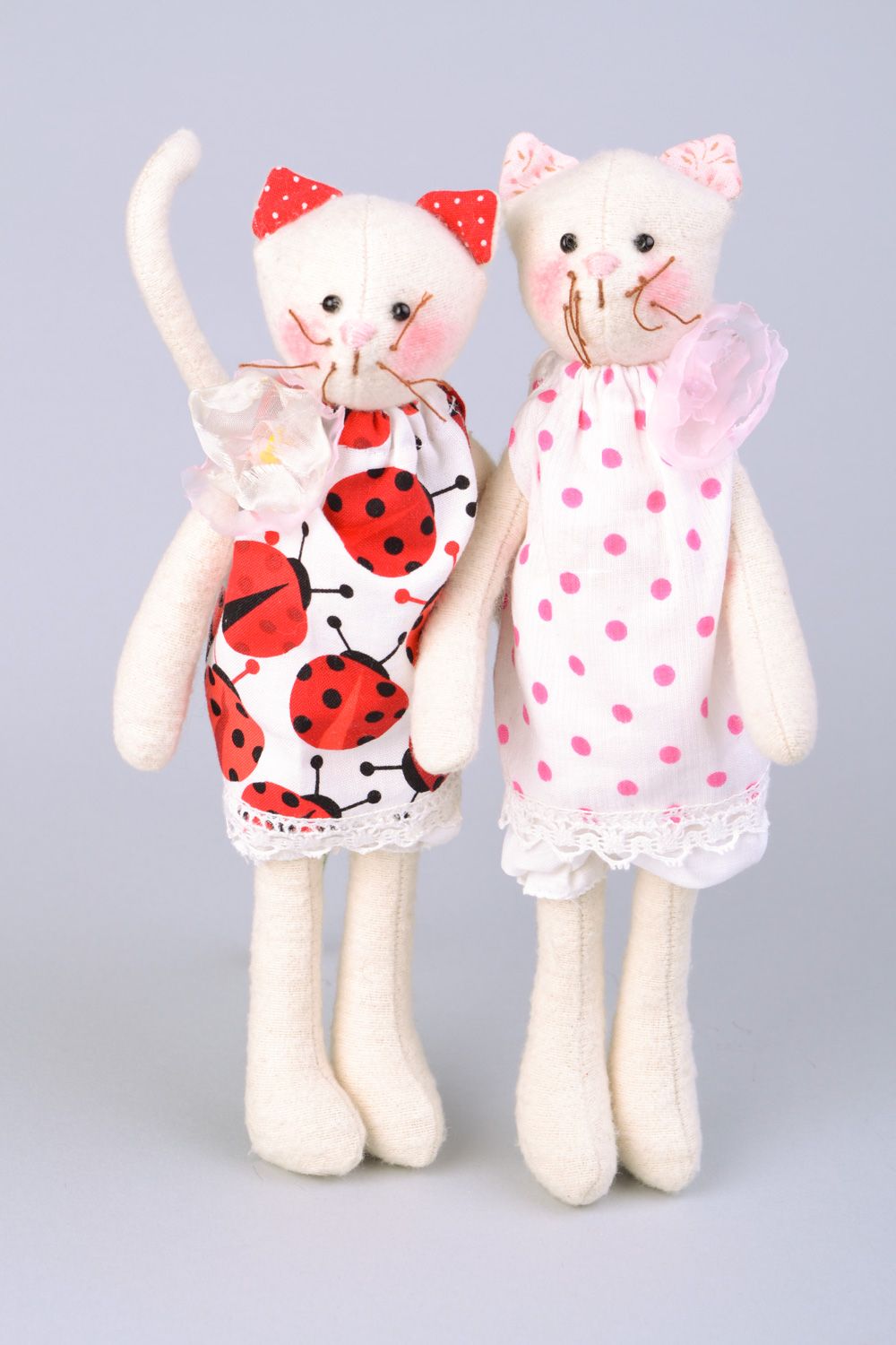 BUY Set of handmade designer fabric soft toys cats Polka Dot and ...