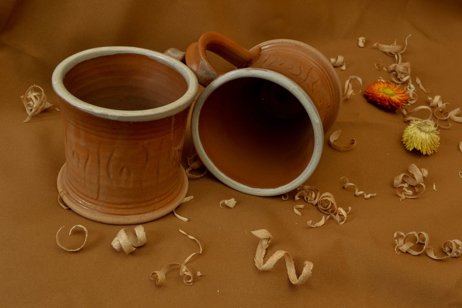 Set of clay glasses kilned with milk each item 0,5 l photo 1