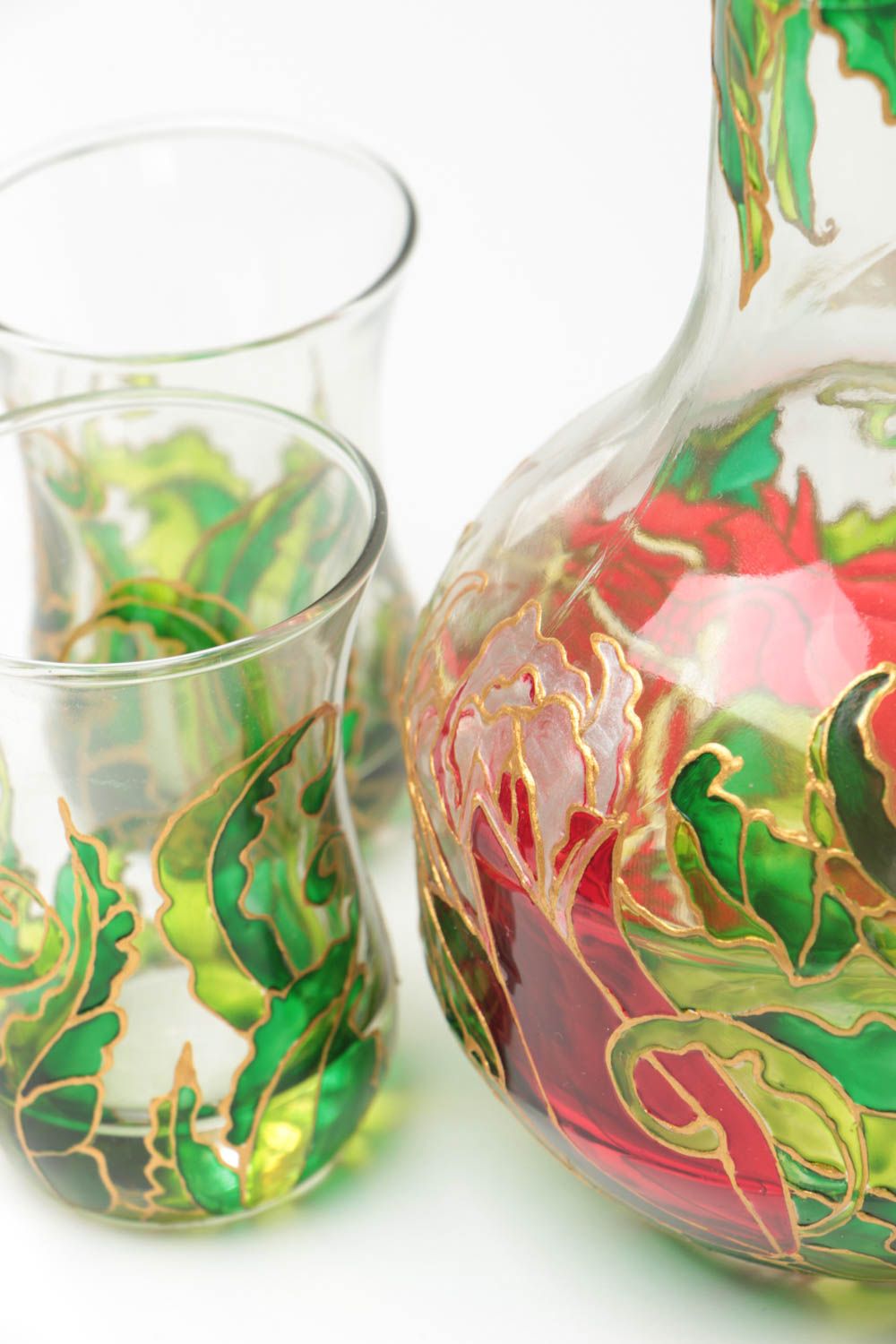 Набор графин 500 мл и 2 стакана из стекла с росписью красками хенд мейд фото 3