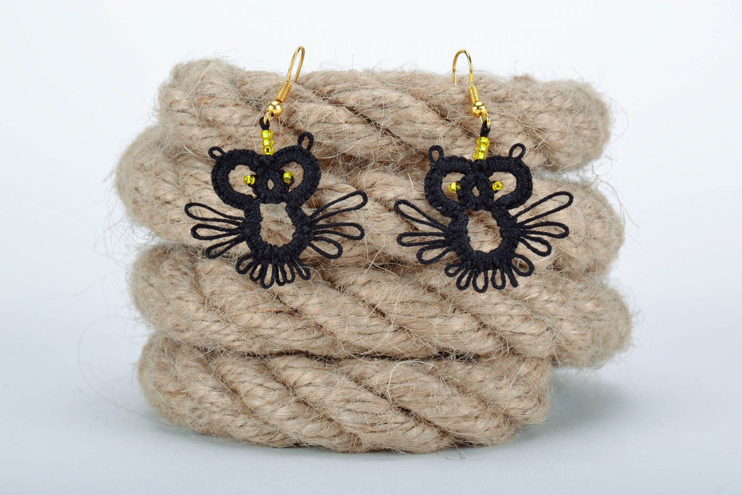 Earrings made from cotton lace Owls photo 2