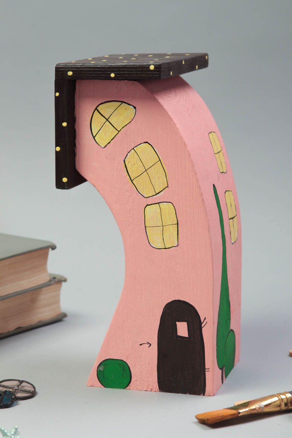 Statuette en bois fait main Figurine décorative Déco maison avec peinture photo 1