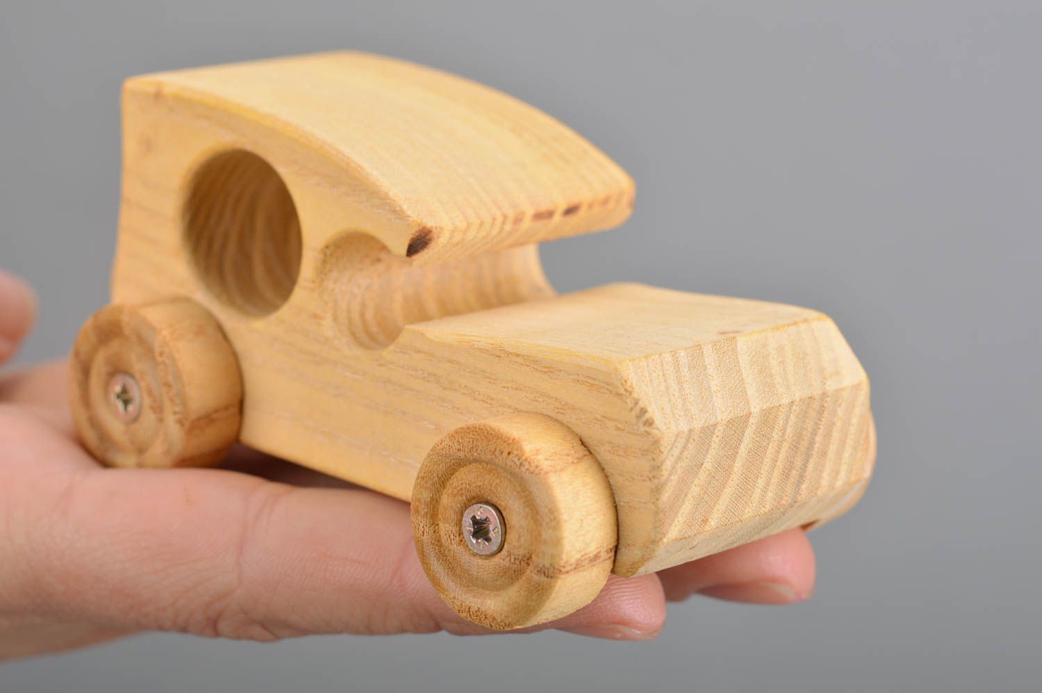 Zieh Spielzeug Holzauto öko rein handgemacht für Jungen klein beige originell foto 3