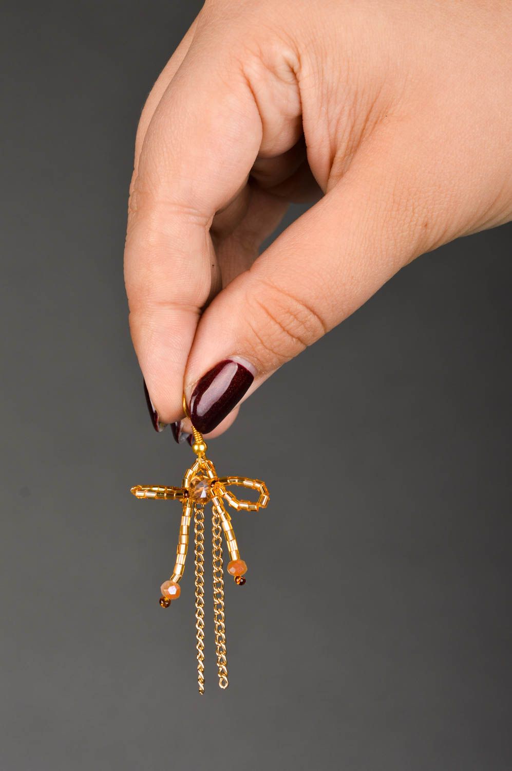 Handmade beaded earrings golden color accessories fashion designer earrings photo 3