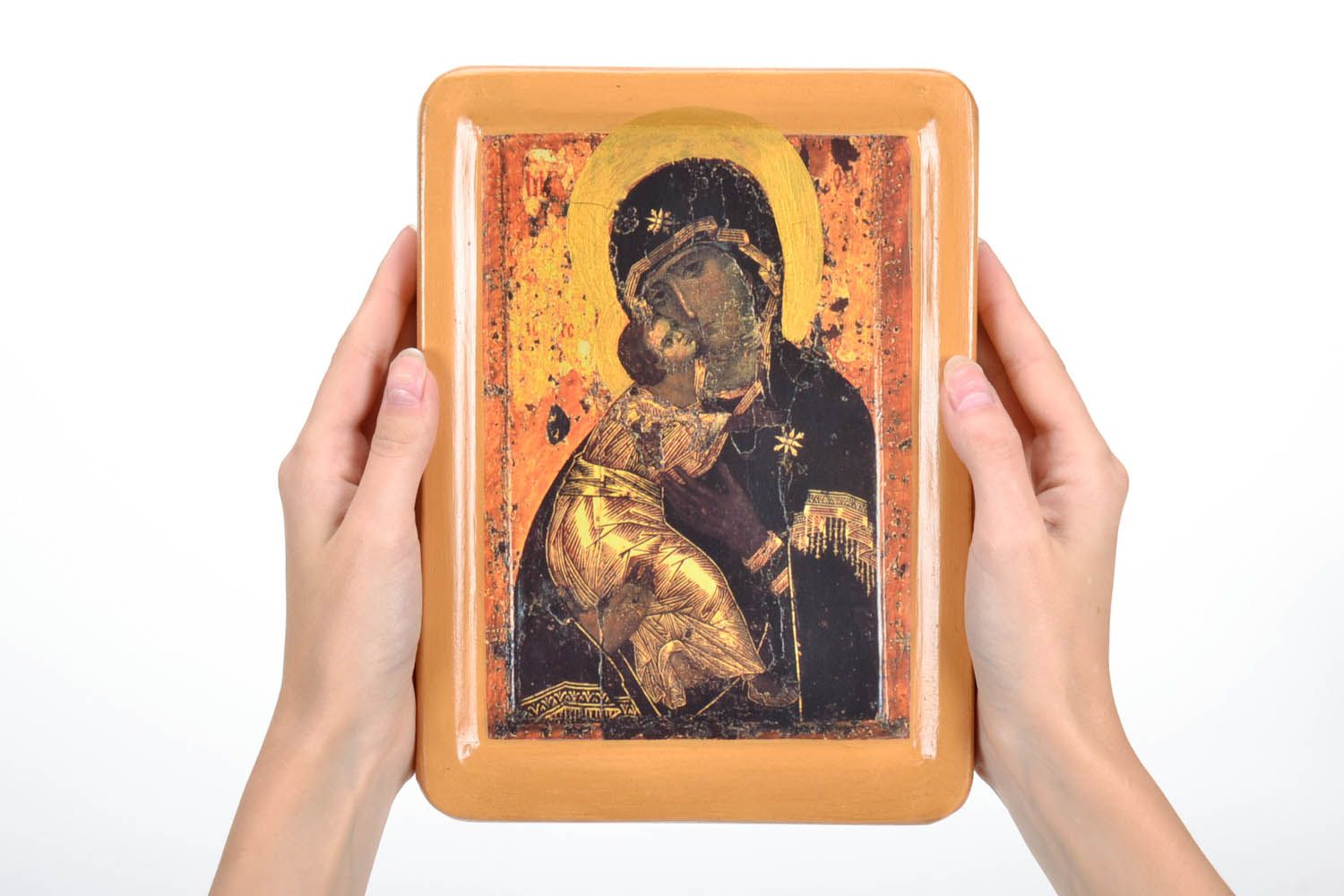 Ícone impresso na madeira, Nossa Senhora de Vladimir foto 2