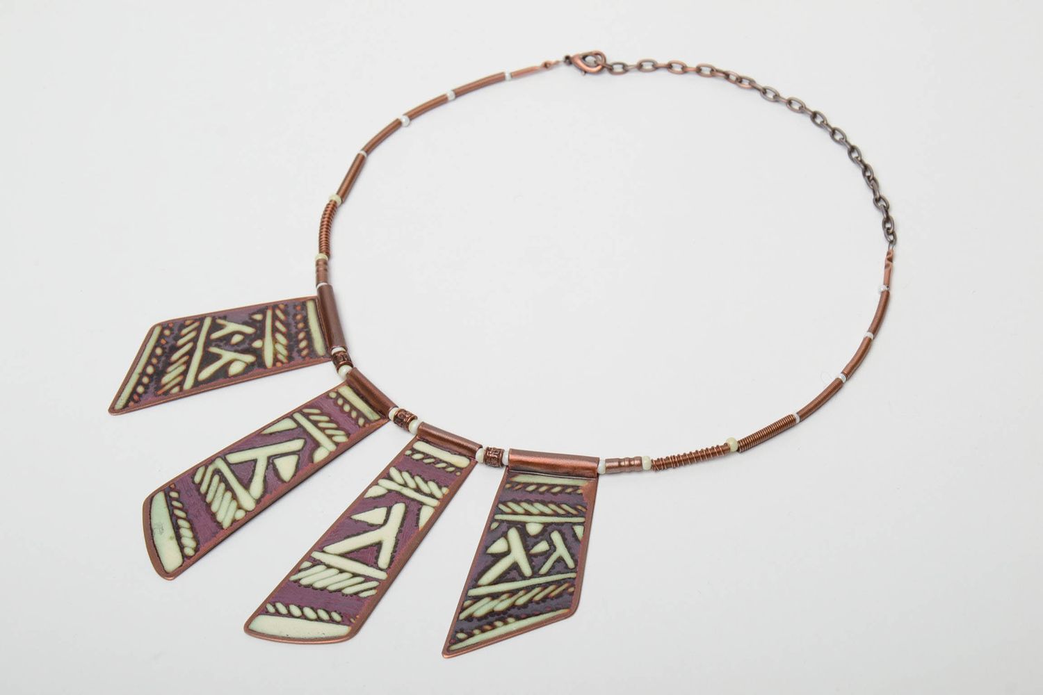 Copper necklace painted with hot enamel photo 3