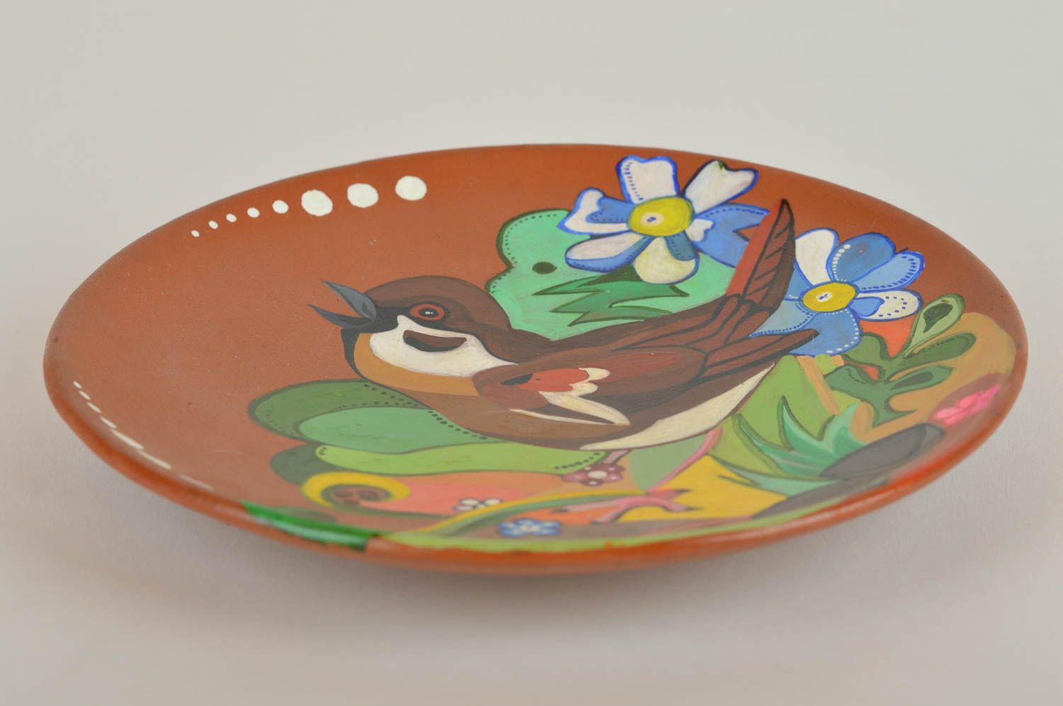 Керамическая тарелка с авторской росписью акрилом для декора дома ручная работа фото 3