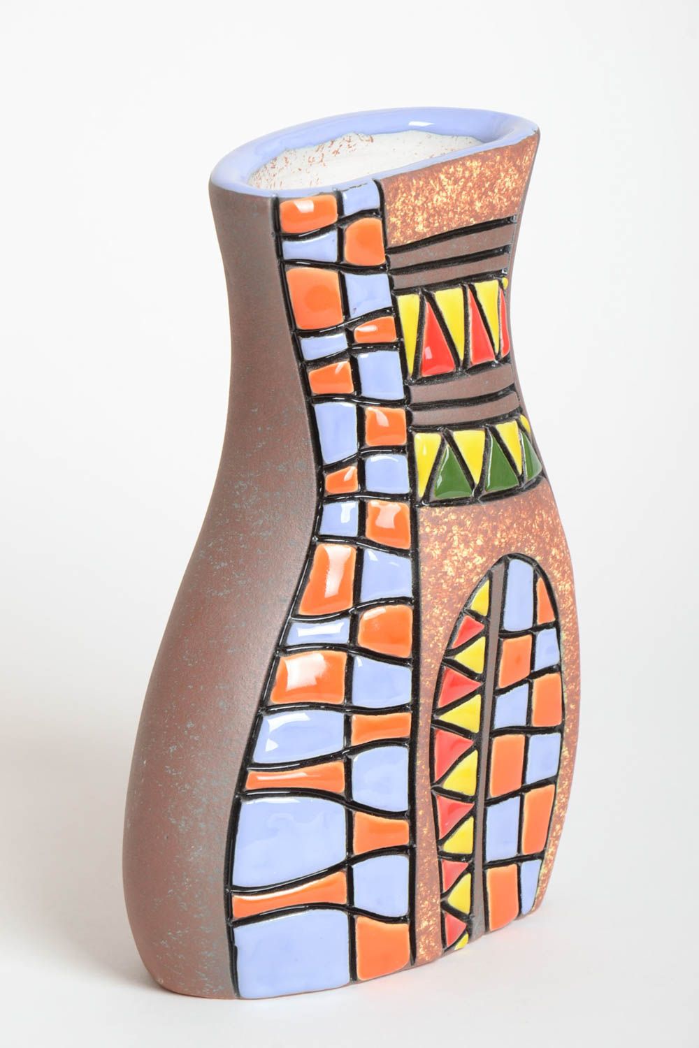 Керамическая ваза для цветов сувенир ручной работы декор для дома 1.2 л фото 2