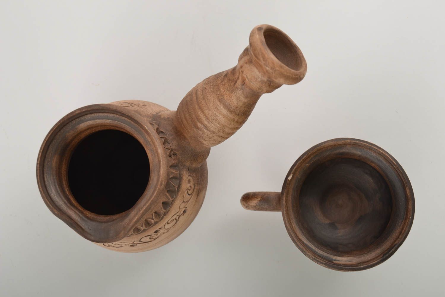 Керамический набор для заваривания кофе ручной работы турка и чашка 250 и 100 мл фото 2