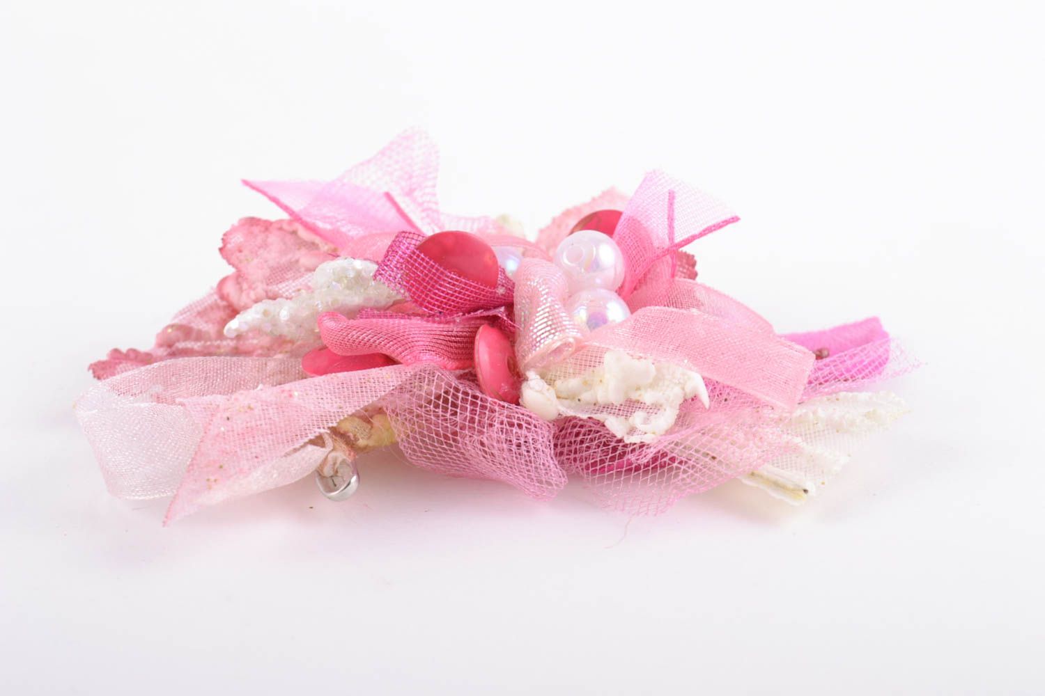 Handmade pink blank for hairpin or brooch creation textile basis for accessories photo 5