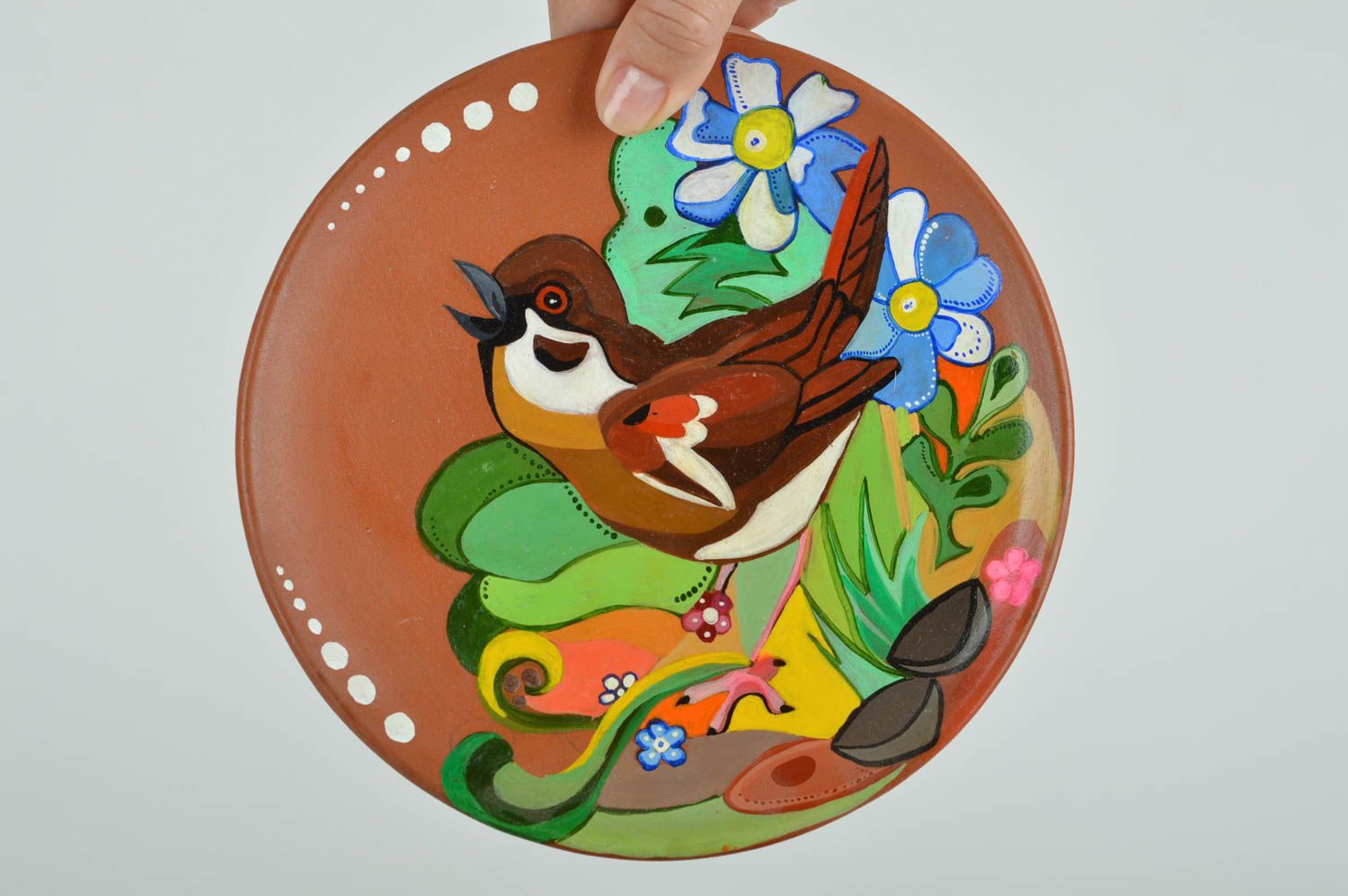 Handmade cute ceramic plate with designer acrylic painting for home decor photo 5