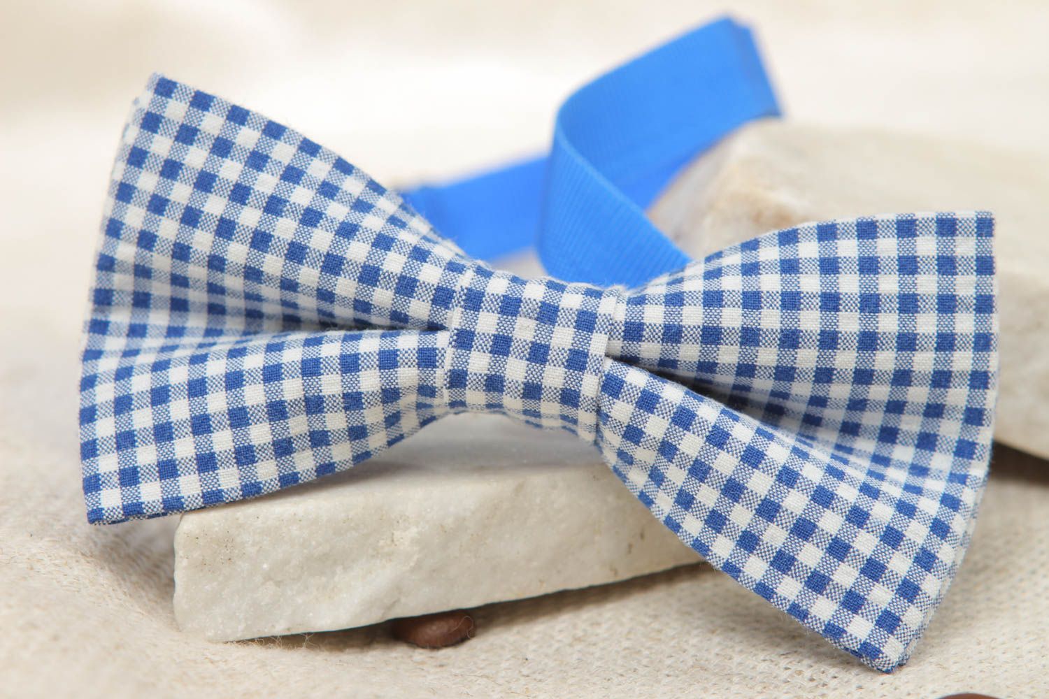 Checkered cotton fabric bow tie photo 5