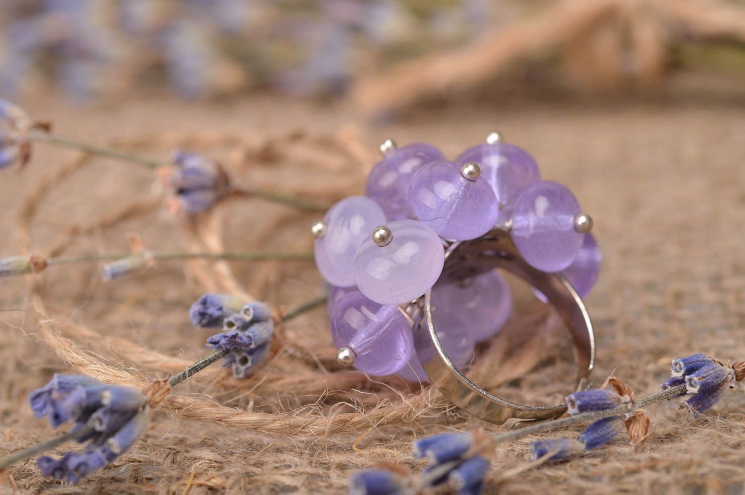 Handmade beaded jewelry ring violet designer accessories unique beaded gift photo 1