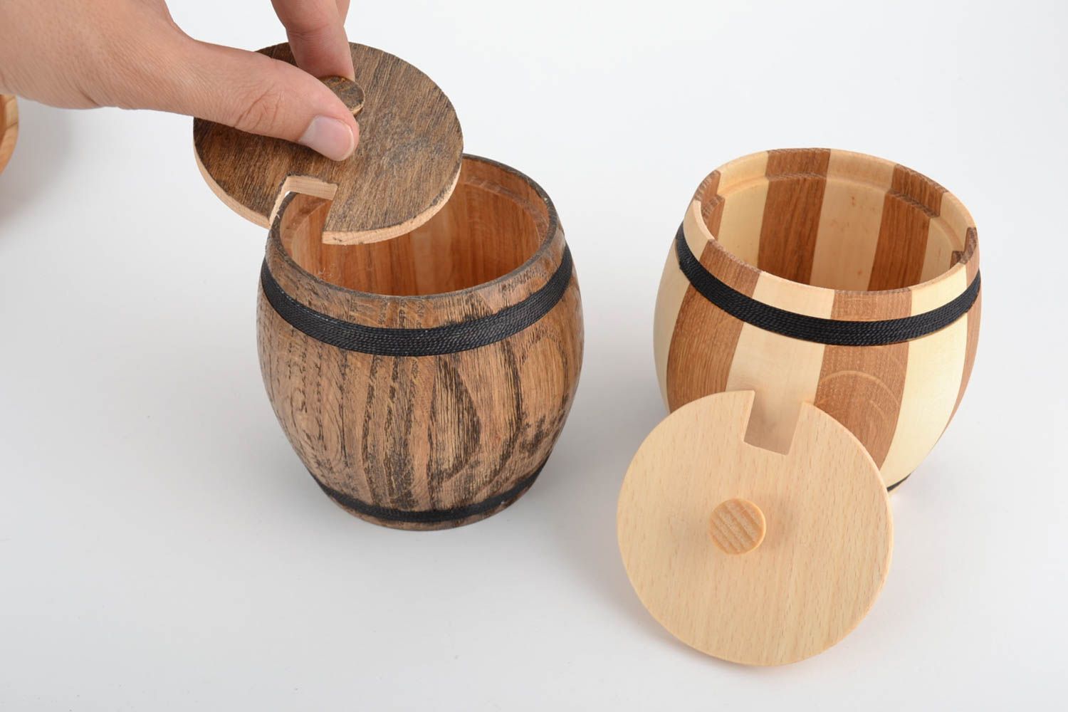 Set of 2 handmade decorative eco friendly wooden dry goods containers 300 ml photo 2