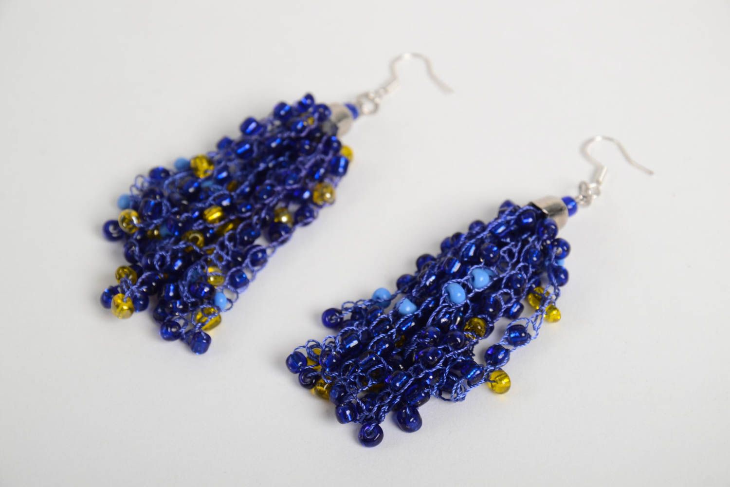 Handmade blue beaded earrings elegant dangling earrings evening jewelry photo 5