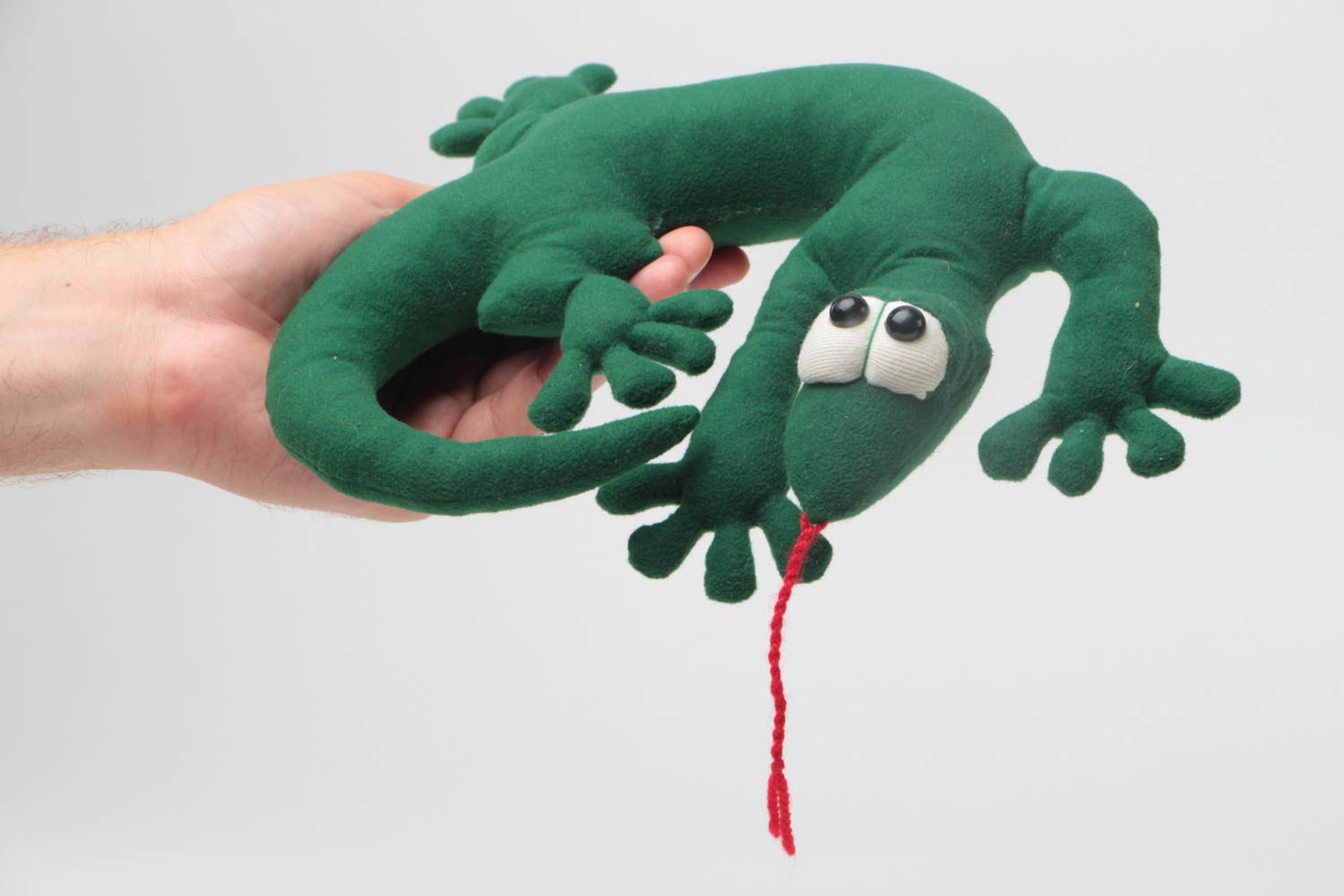 Handmade designer beautiful green soft toy lizard made of fabric photo 5