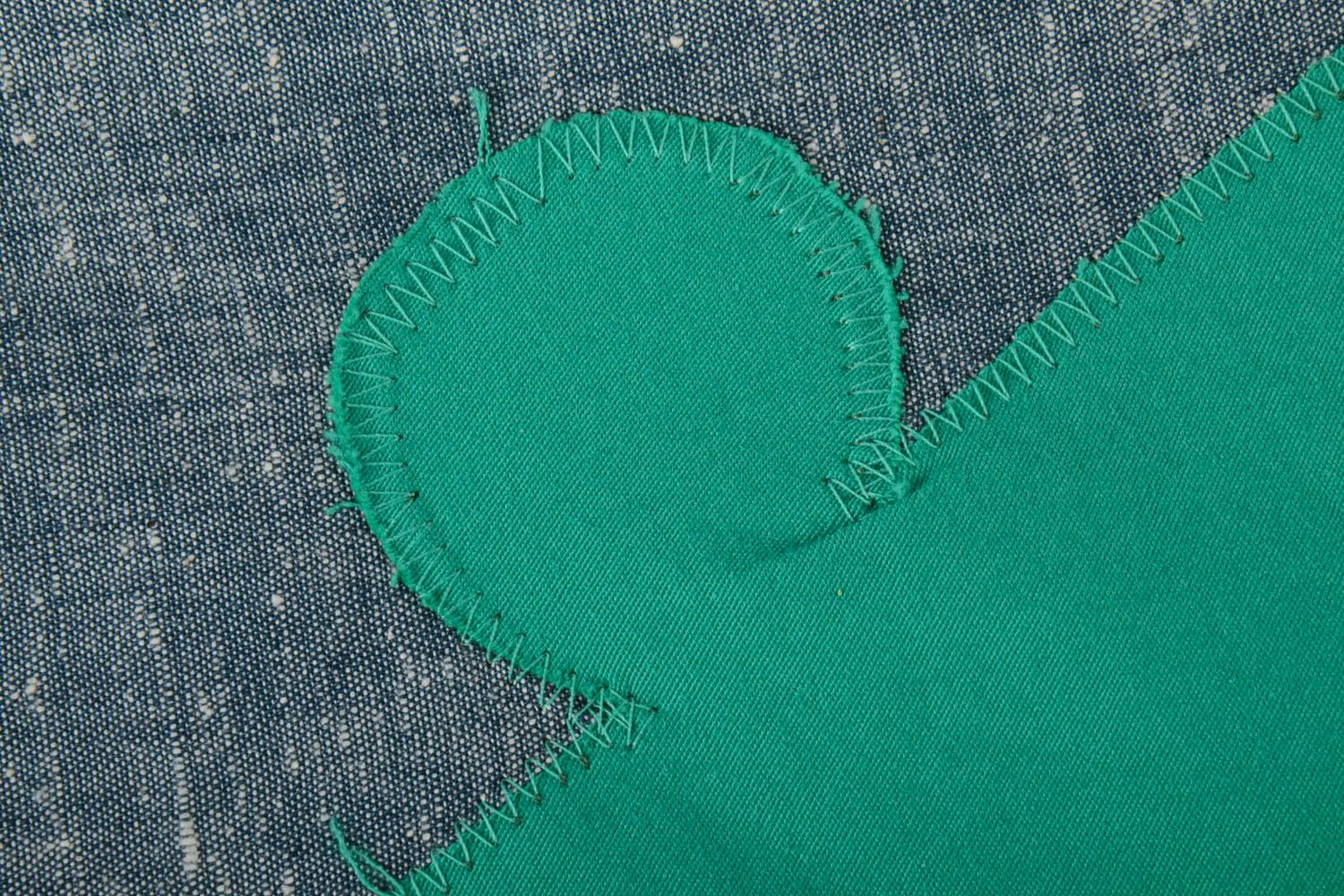 Женская сумка ручной работы из ткани с аппликацией большая серо-зеленая фото 5