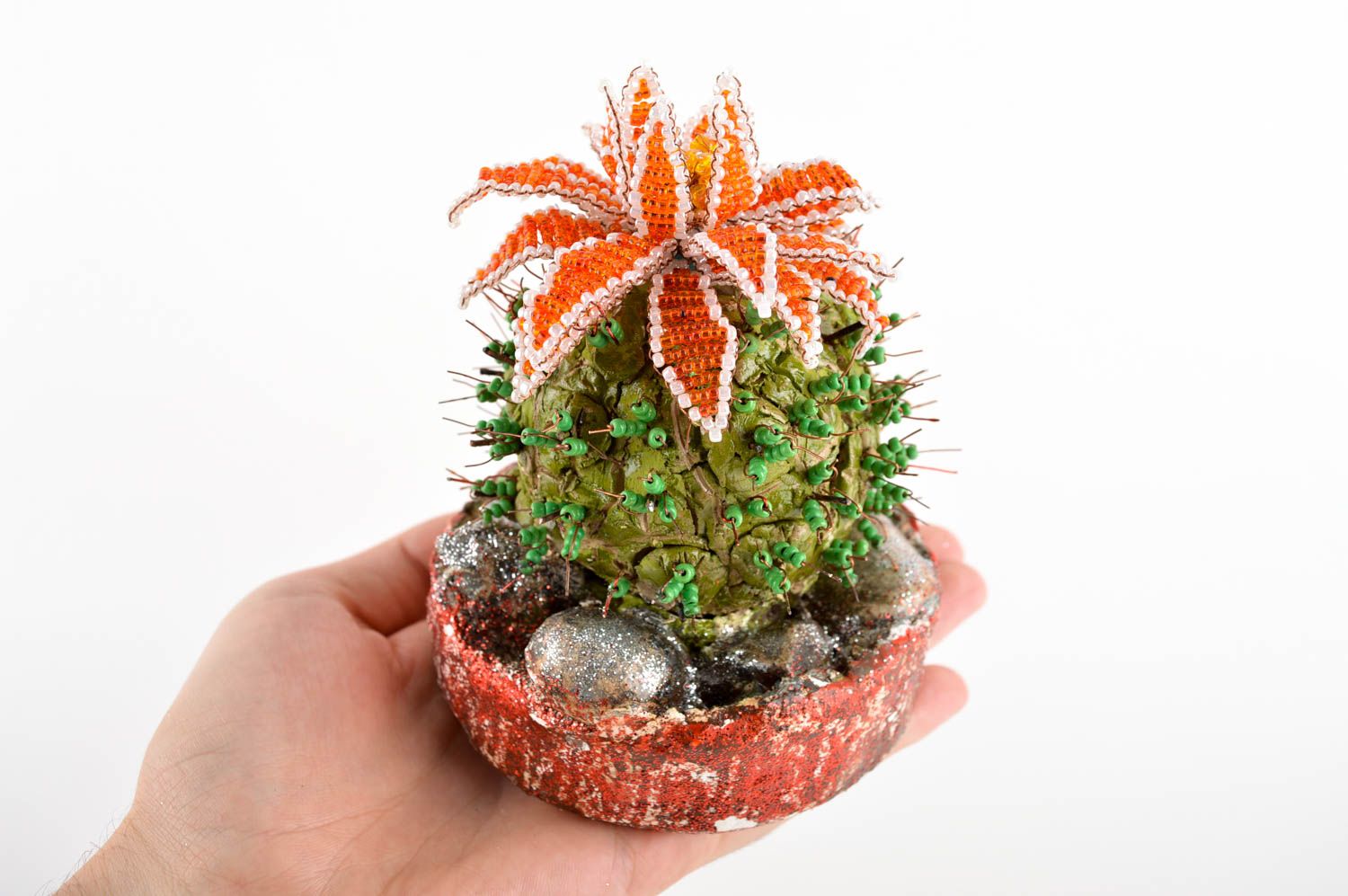 Cactus décoratif fait main Plante artificielle perles rocaille Décor intérieur photo 1