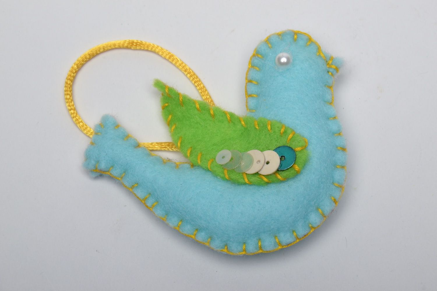 Handmade interior soft toy sewn of fleece in the shape of bird of blue color photo 2