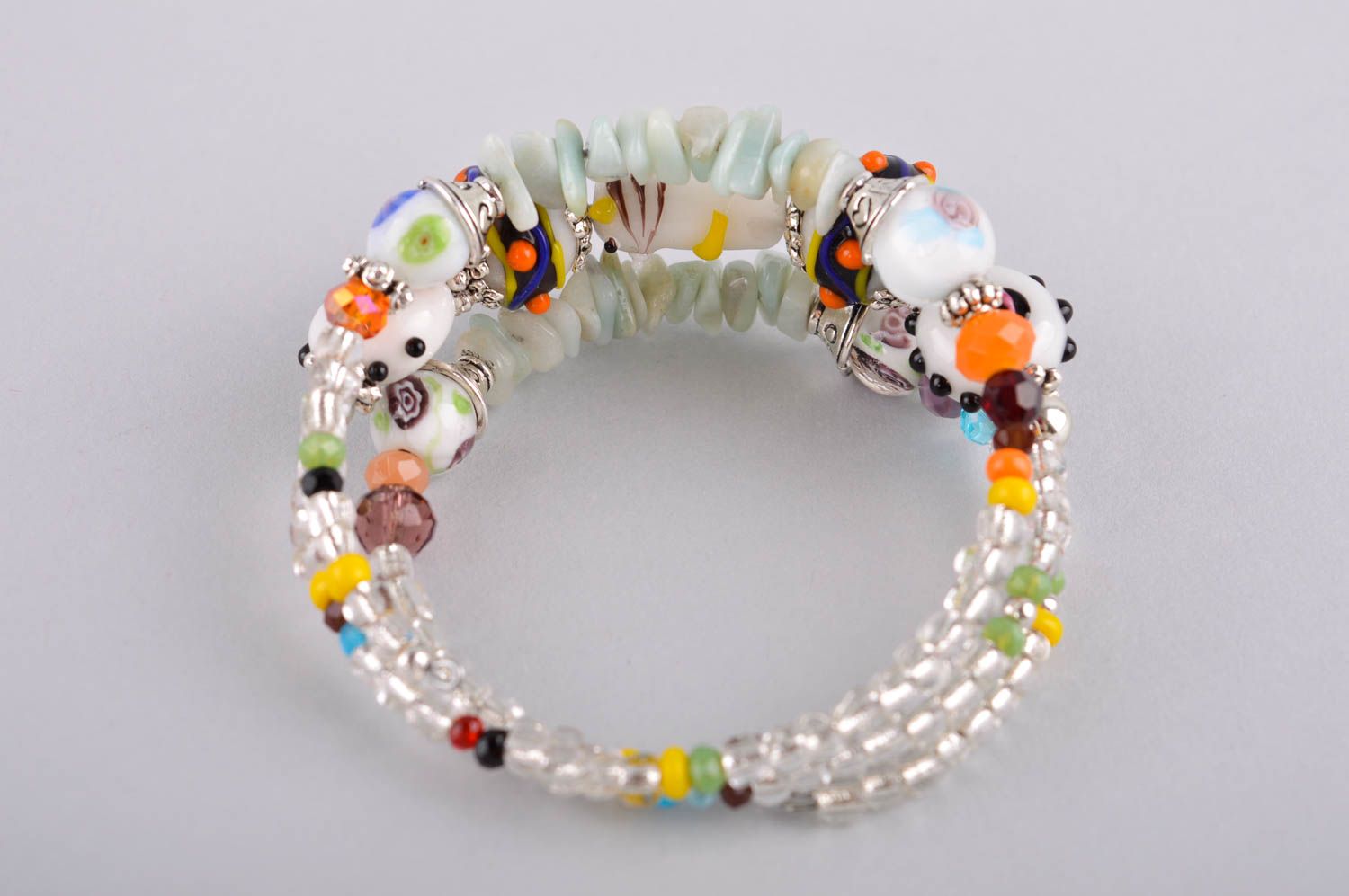 Handmade stylish wide bracelet unusual bracelet with natural stones cute jewelry photo 5