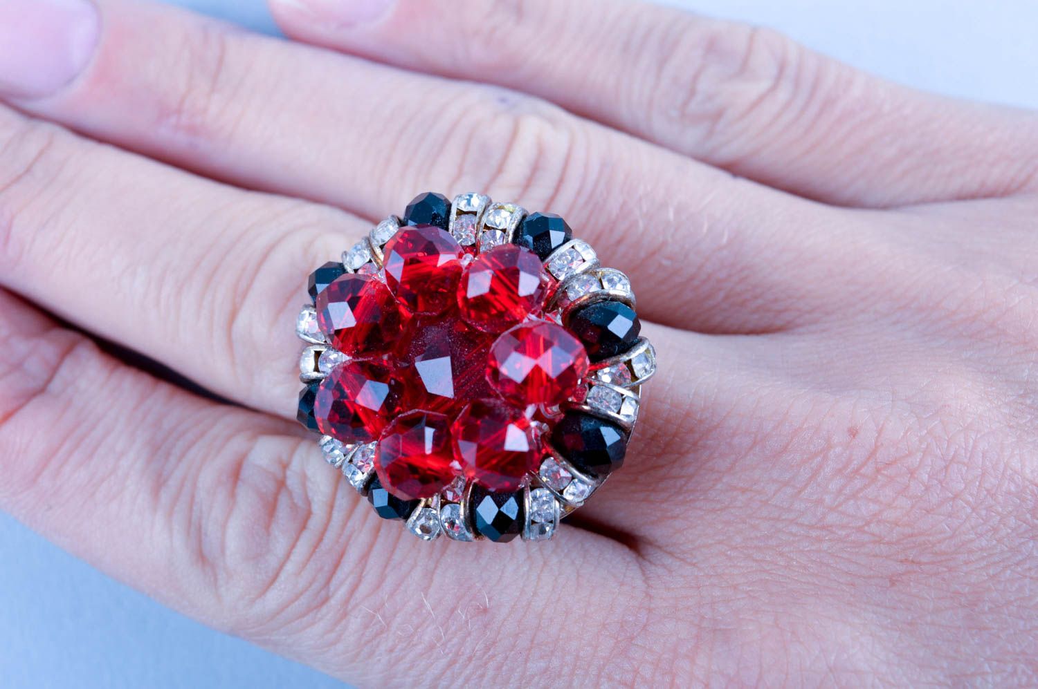 Кольцо ручной работы модное кольцо с хрусталем кольцо из металла красивое фото 5