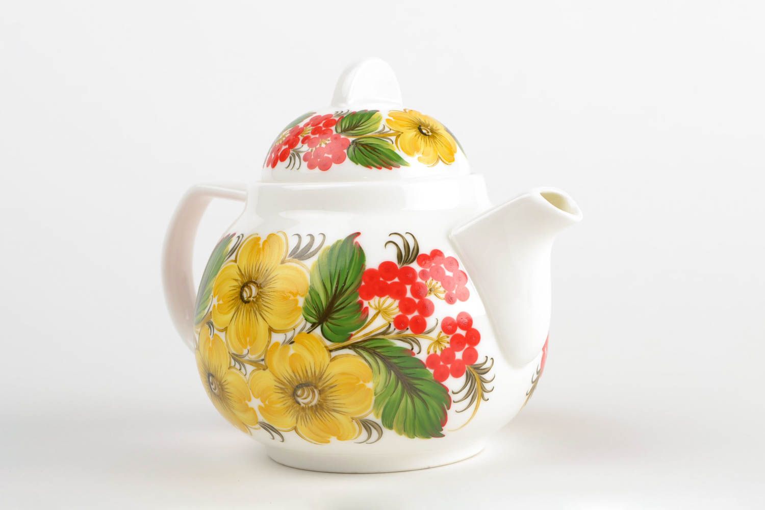 Заварочный чайник с петриковской росписью фарфоровый ручной работы объем 750 мл фото 3
