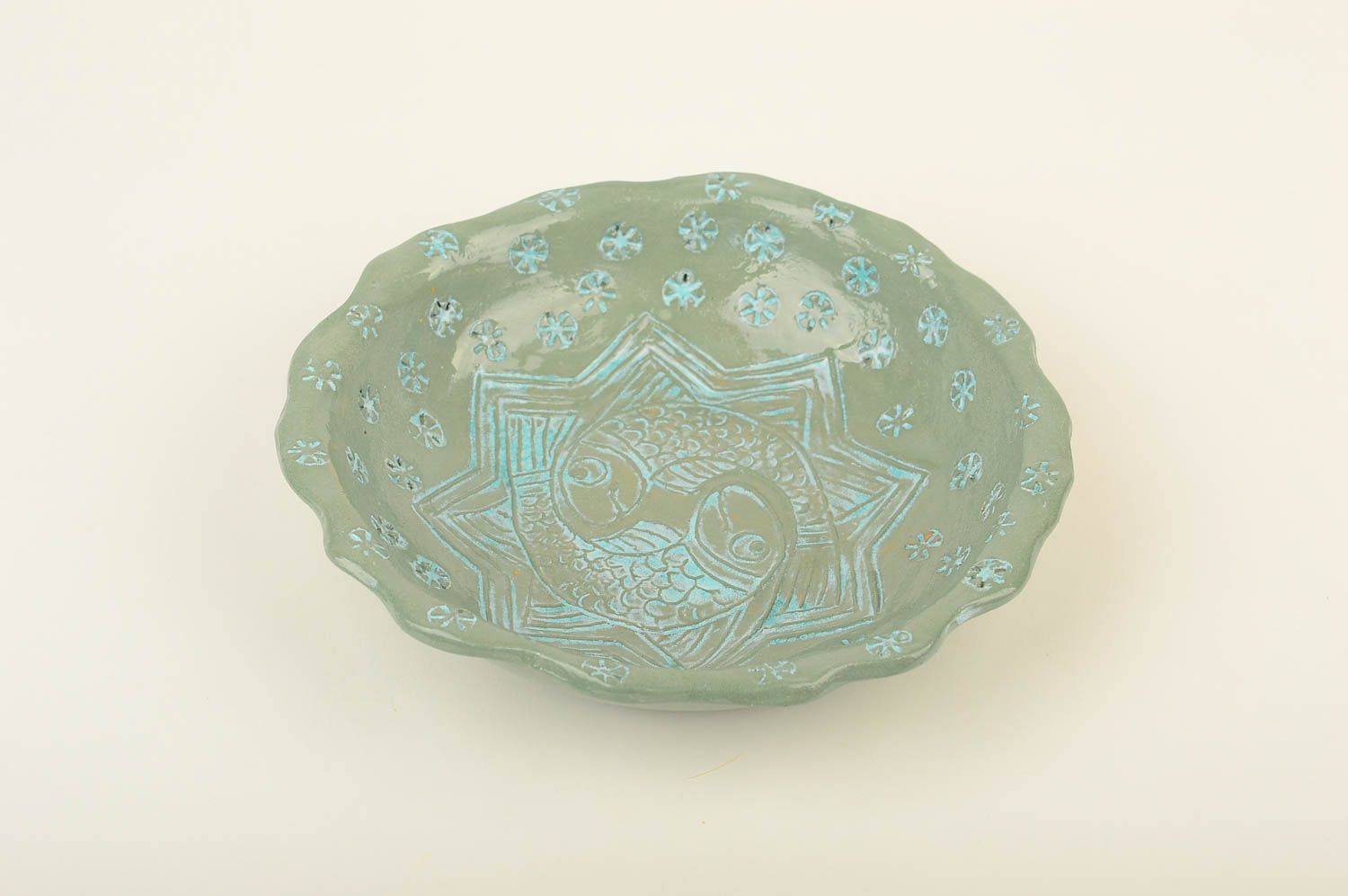 Керамическая тарелка хэнд мэйд глиняная посуда расписная тарелка оригинальная фото 3