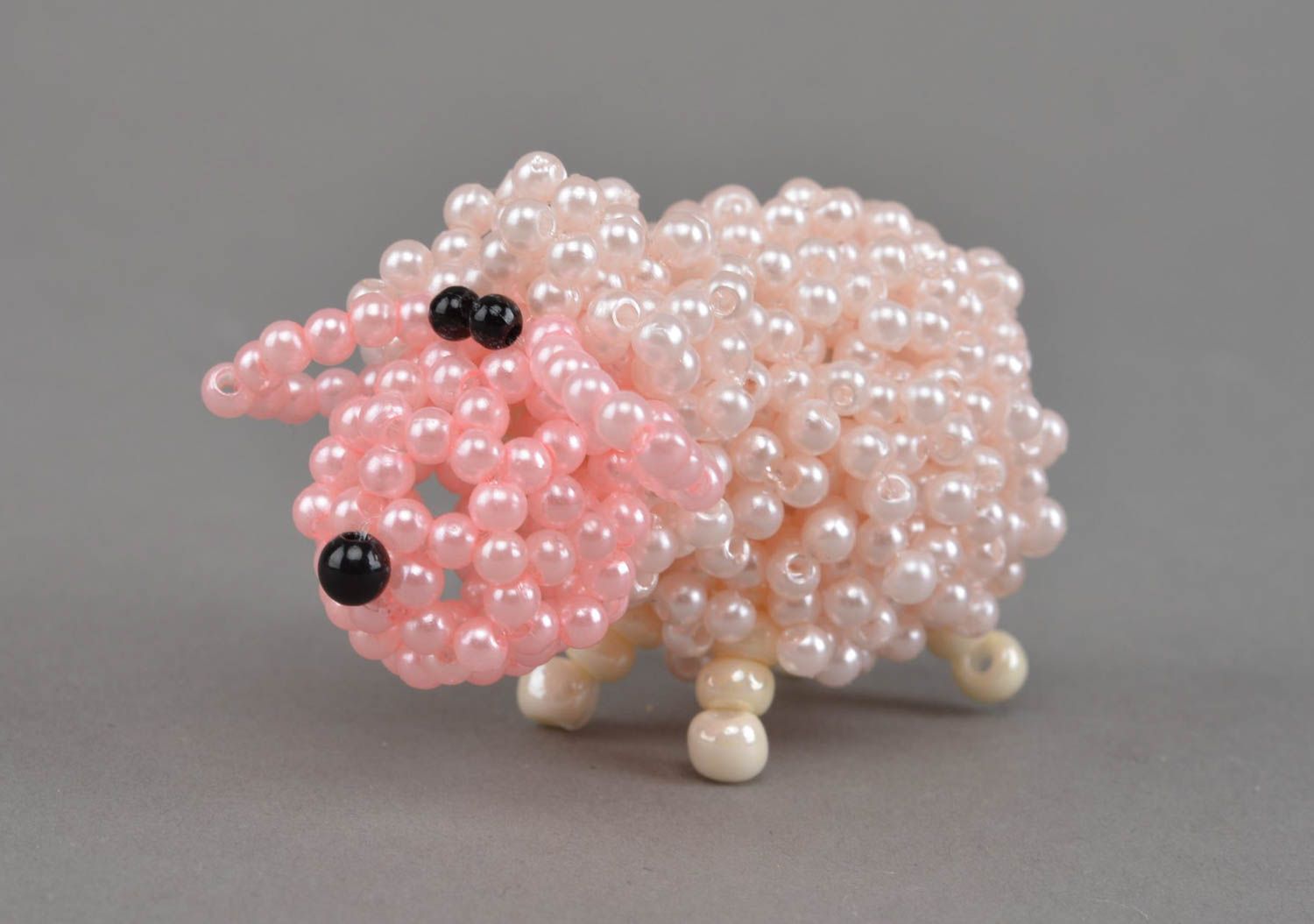 Handmade designer miniature beaded animal of figurine small pink lamb photo 2