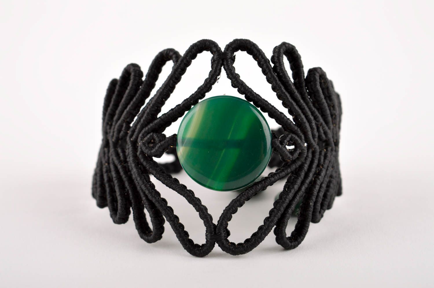 Handmade elegant female bracelet unusual wide bracelet black accessory photo 3