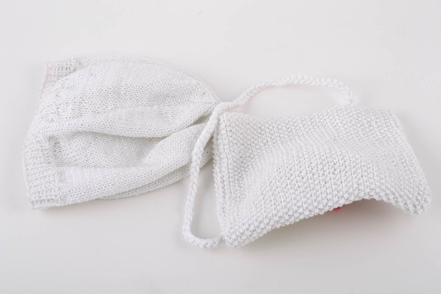 Set of handmade baby's accessories crocheted of cotton threads white hat and bag photo 4