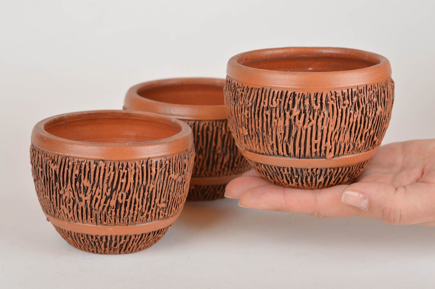 Set of 3 handmade designer small ceramic bowls for jam or sauce cream 100 ml photo 3