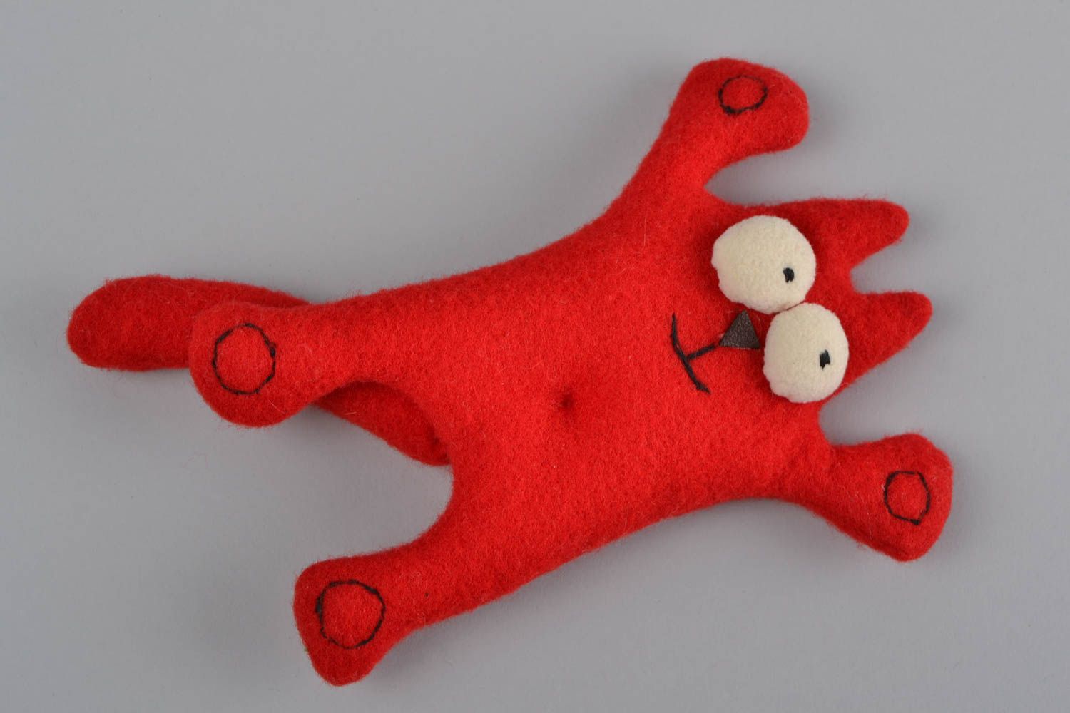 Handmade designer soft toy red cat made of fleece for kids photo 1