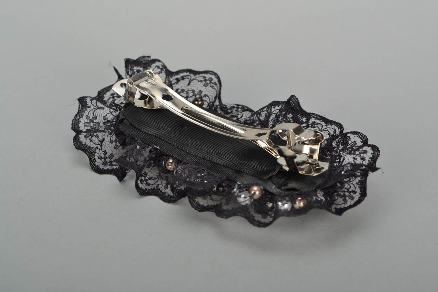 Hair clip with black lace handmade photo 4