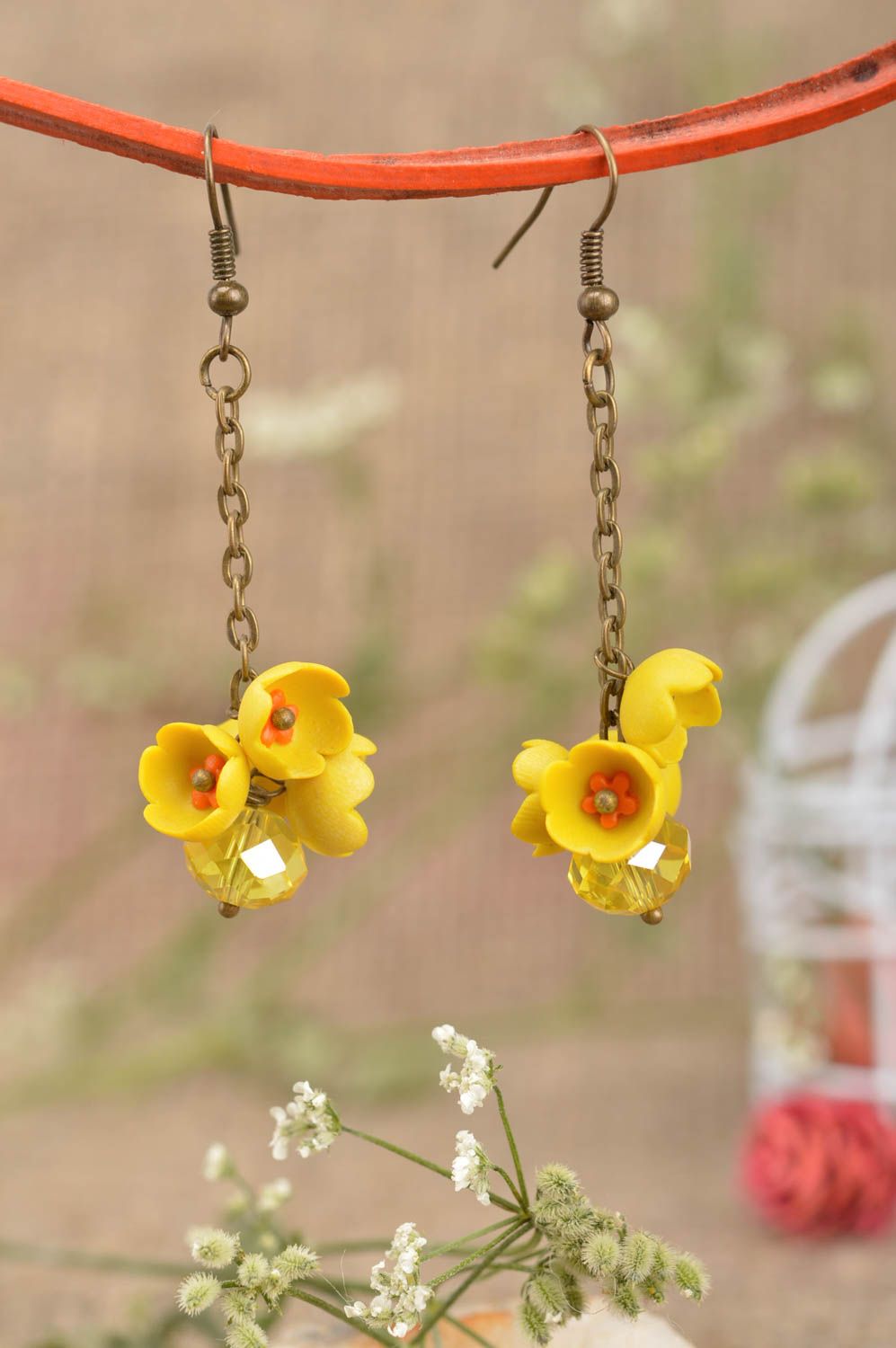 Unusual handmade plastic flower earrings fashion accessories gifts for her photo 1