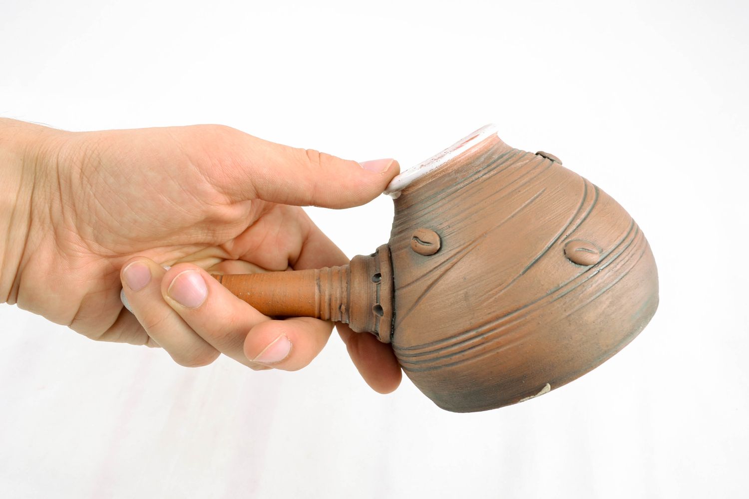 Handmade clay cezve with narrow neck photo 2