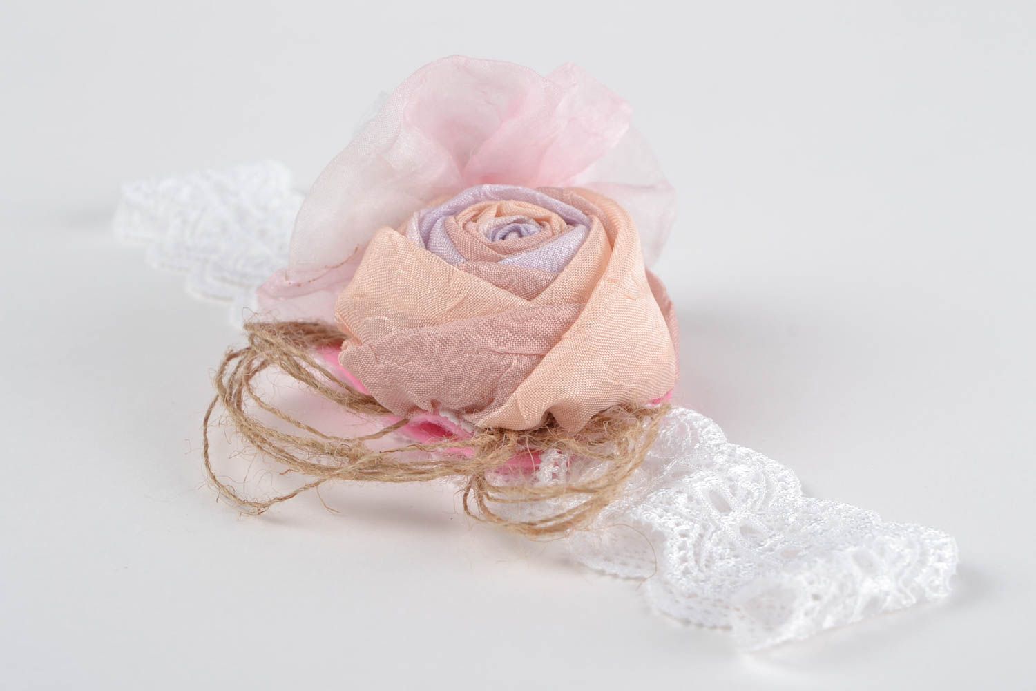 Повязка на голову с цветком повязка ручной работы аксессуар для волос бежевый фото 3