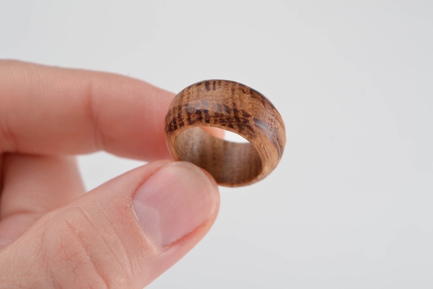 Handmade carved brown wooden designer round jewelry ring for women photo 2