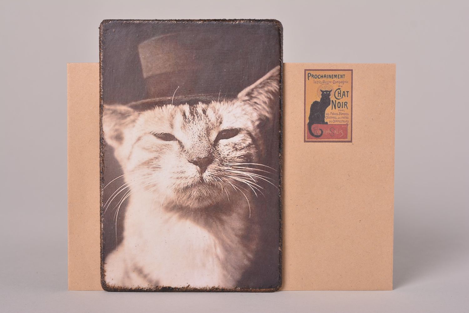 Handmade Katze schöne Grusskarte Postkarte Holz lustige Grußkarte Designer toll foto 1