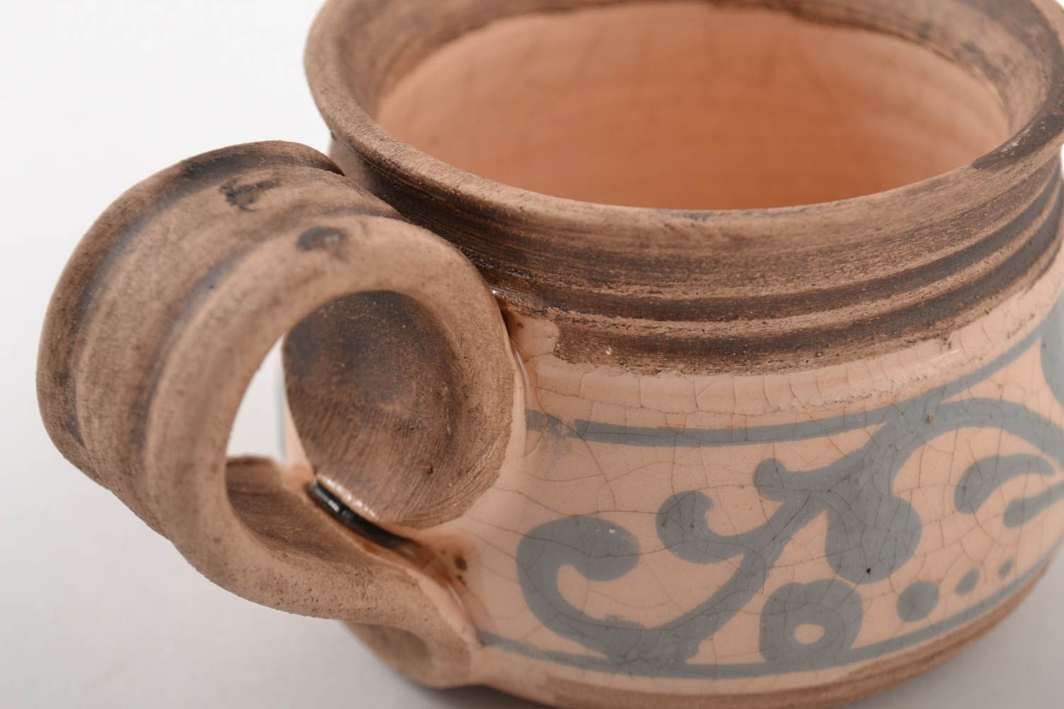 Decorative set of clay handmade pottery of the bowl and cup with rustic style pattern photo 4