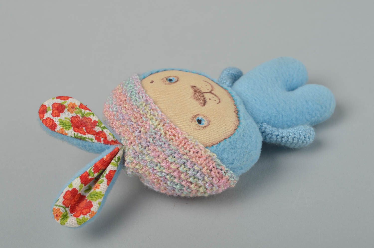 Игрушка заяц ручной работы детская игрушка хлопковая мягкая игрушка голубая фото 3