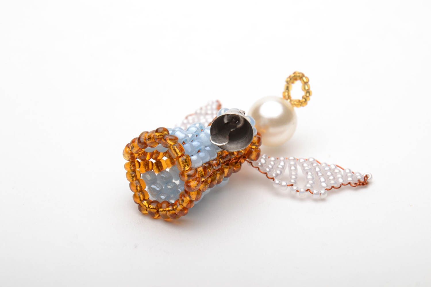 Figurine en perles de rocaille faite main Ange avec clochette photo 5