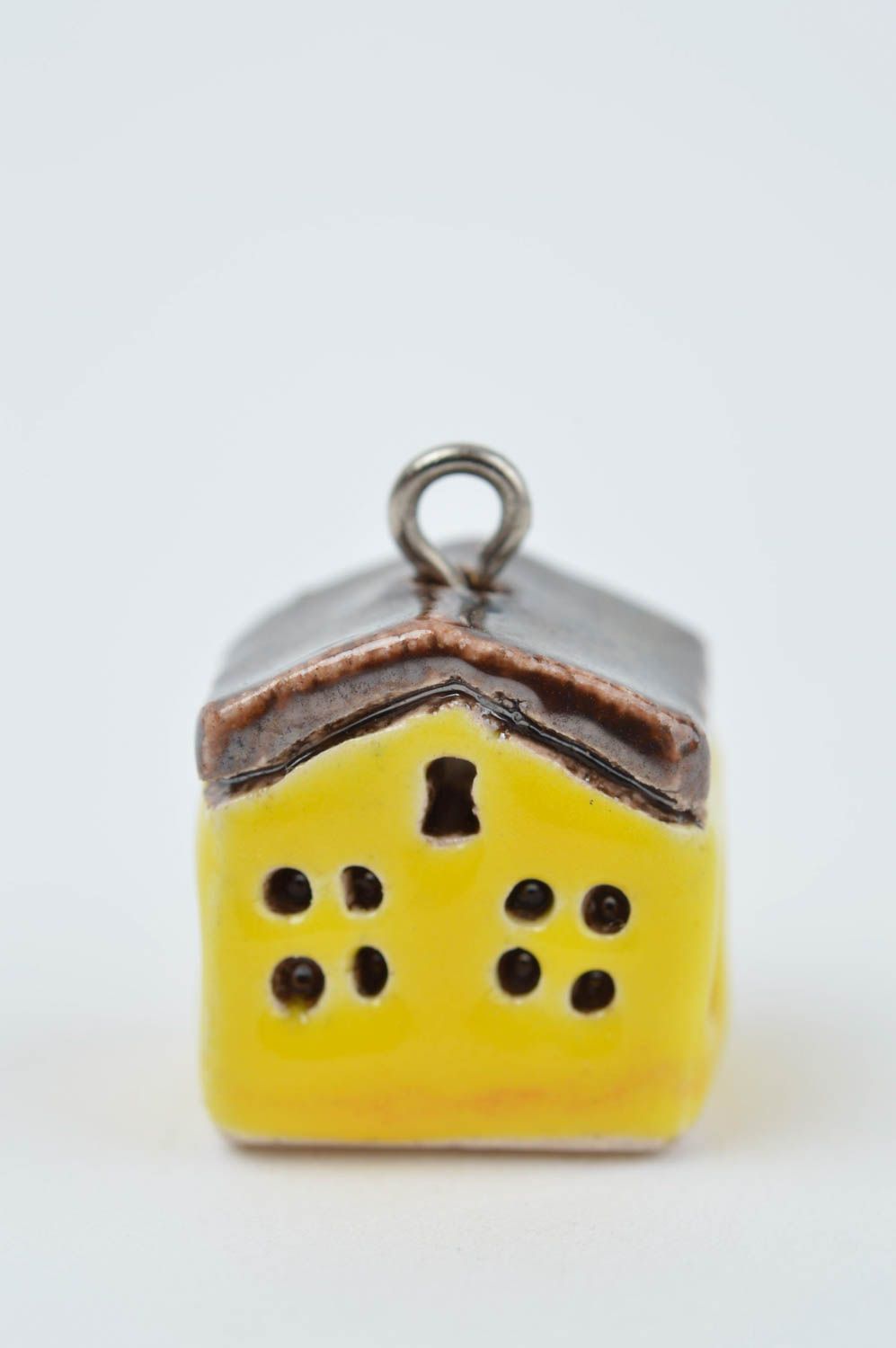 Pendentif maison jaune Bijou fait main en céramique peint Cadeau femme photo 2