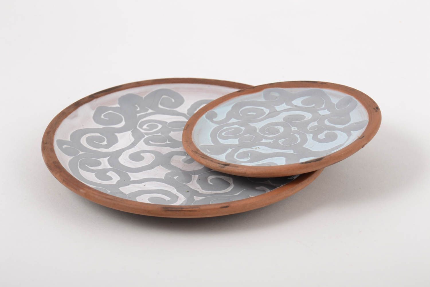 Handmade Teller Set Küchen Zubehör Teller aus Ton Keramik Geschirr 2 Stück foto 2