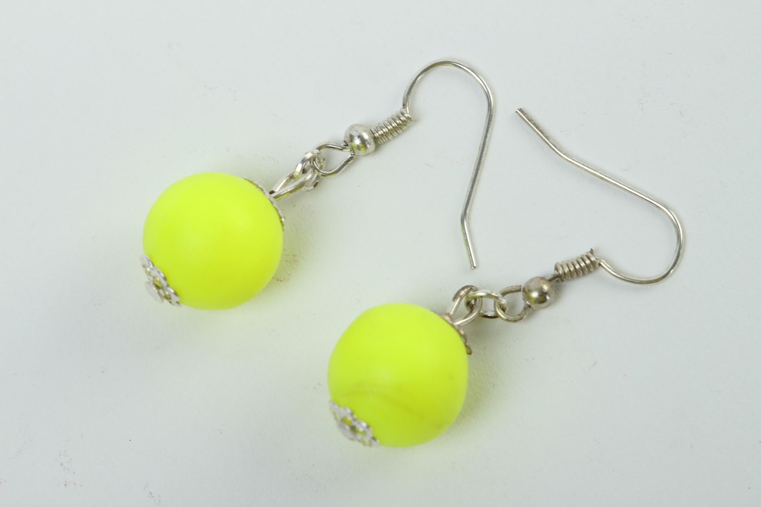 Handmade designer accessory elegant yellow earrings cute dangling earrings photo 2