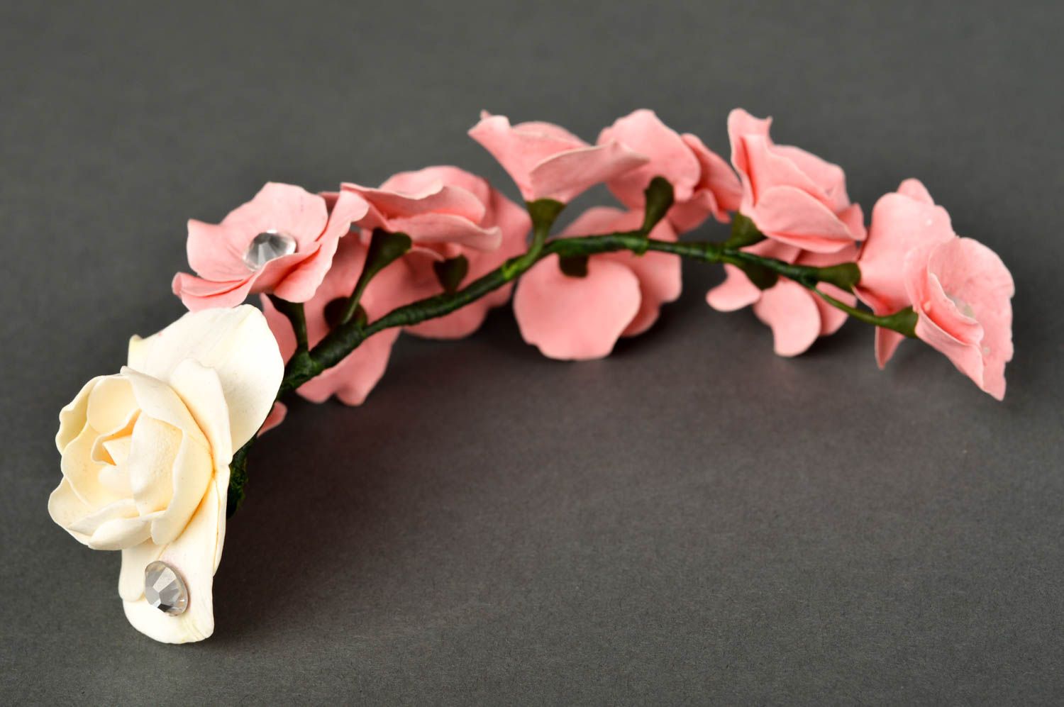 Serre-tête fleurs pâte polymère Bijou fait main Accessoire cheveux original photo 5