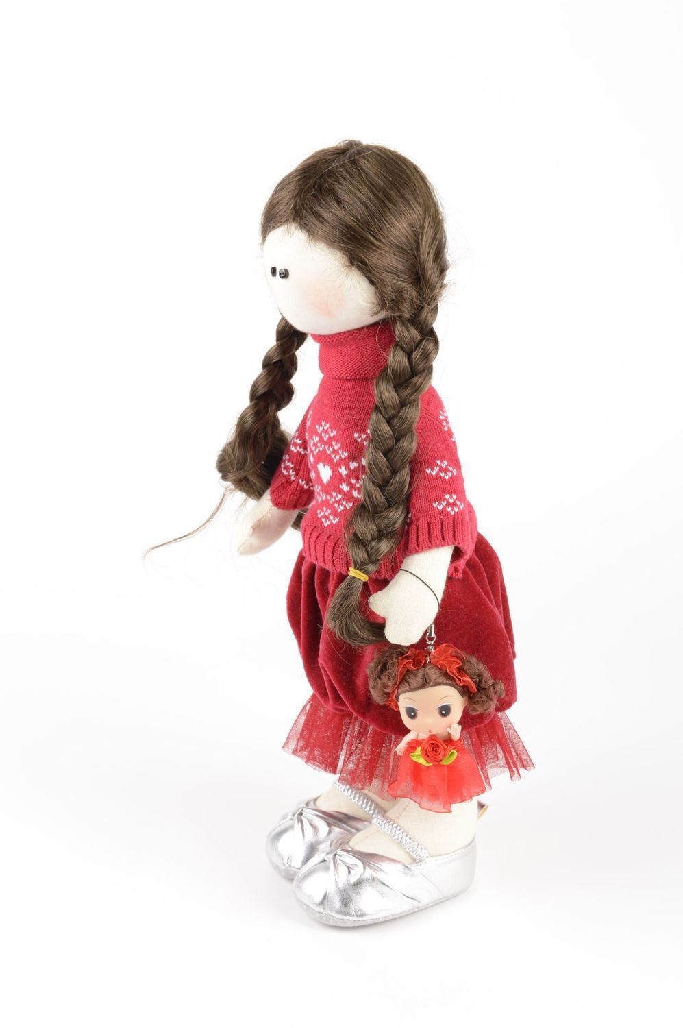 Кукла ручной работы симпатичная кукла из ткани девочка с косичками мягкая кукла фото 3