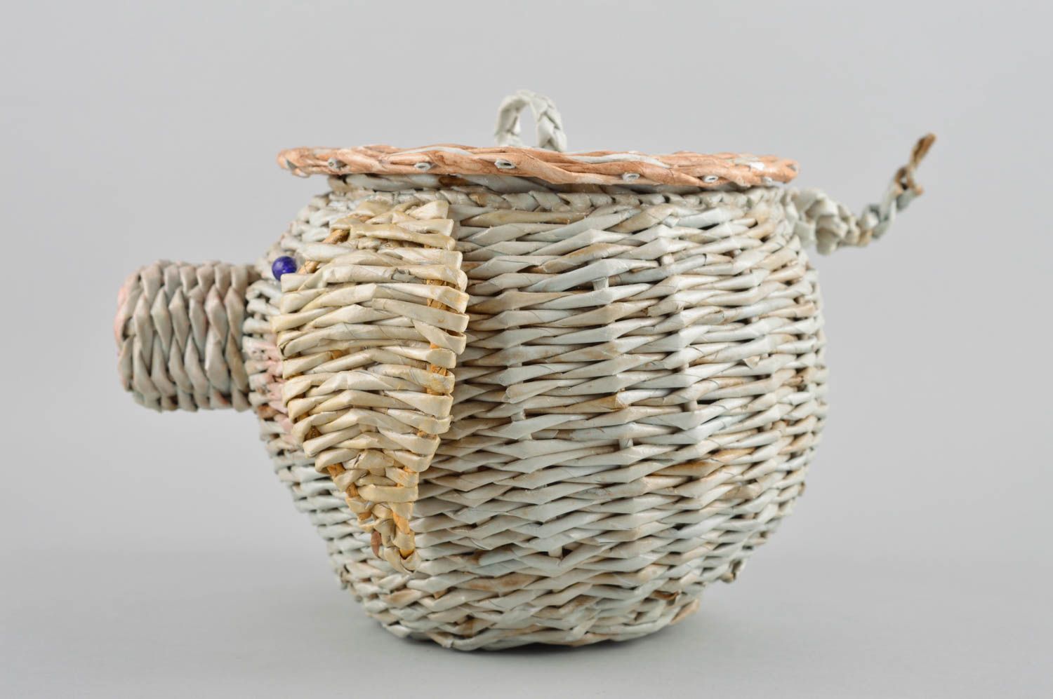 Handmade wicker basket gift basket piggy handmade basket unusual gift home decor photo 2